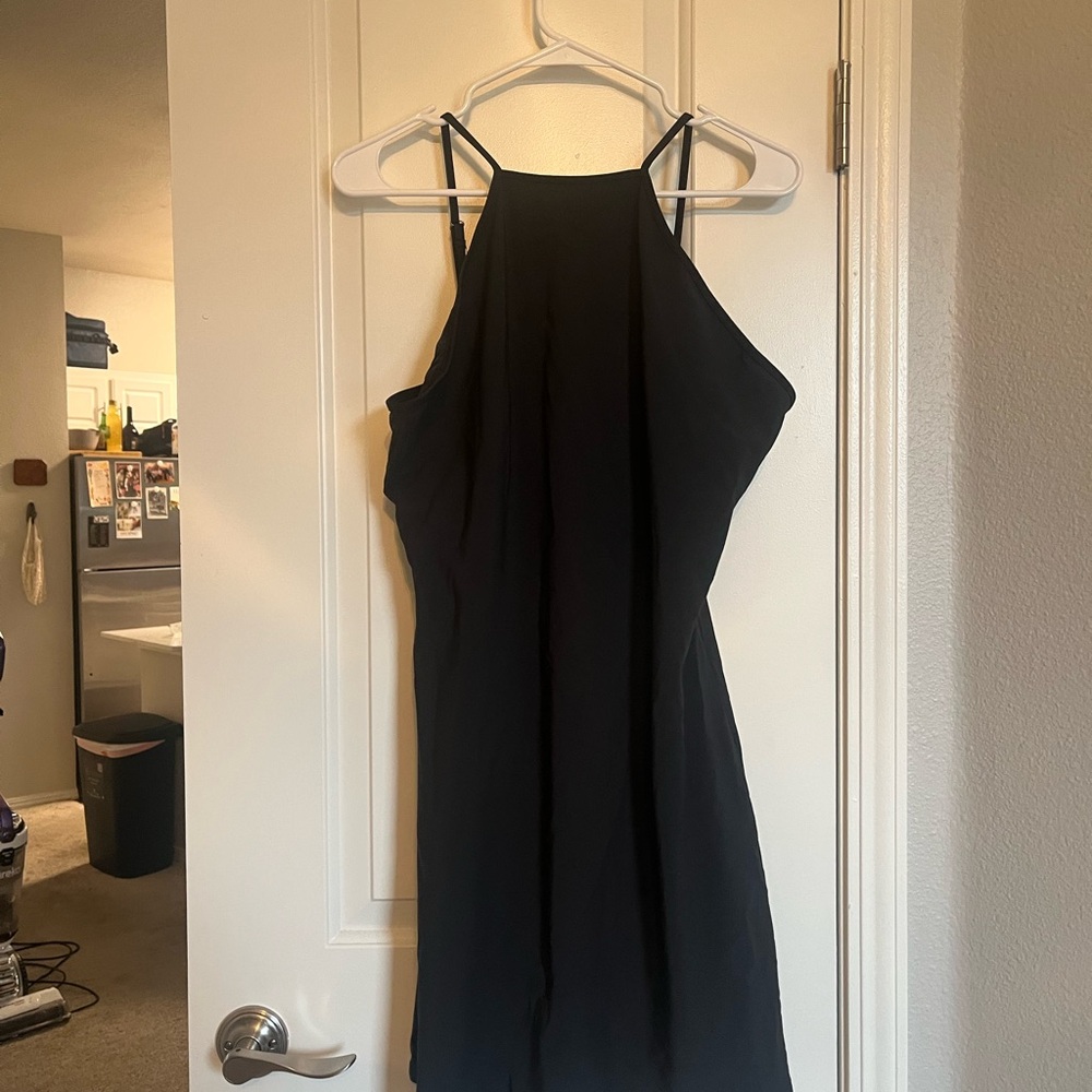 abercrombie & fitch high neck traveler dress in black (large tall)